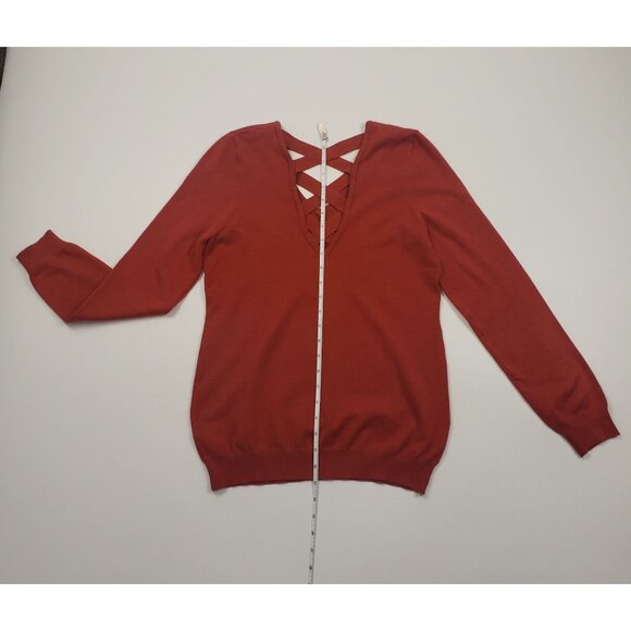 Love Ellie Womens Size Medium Criss Cross Back V-Neck Sweater Fall Rust Knit Top - Picture 5 of 11